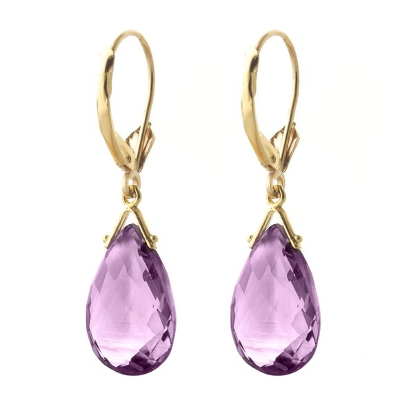 14K. GOLD LEVERBACK EARRING W BRIOLETTE AMETHYSTS - Picture 3 of 6
